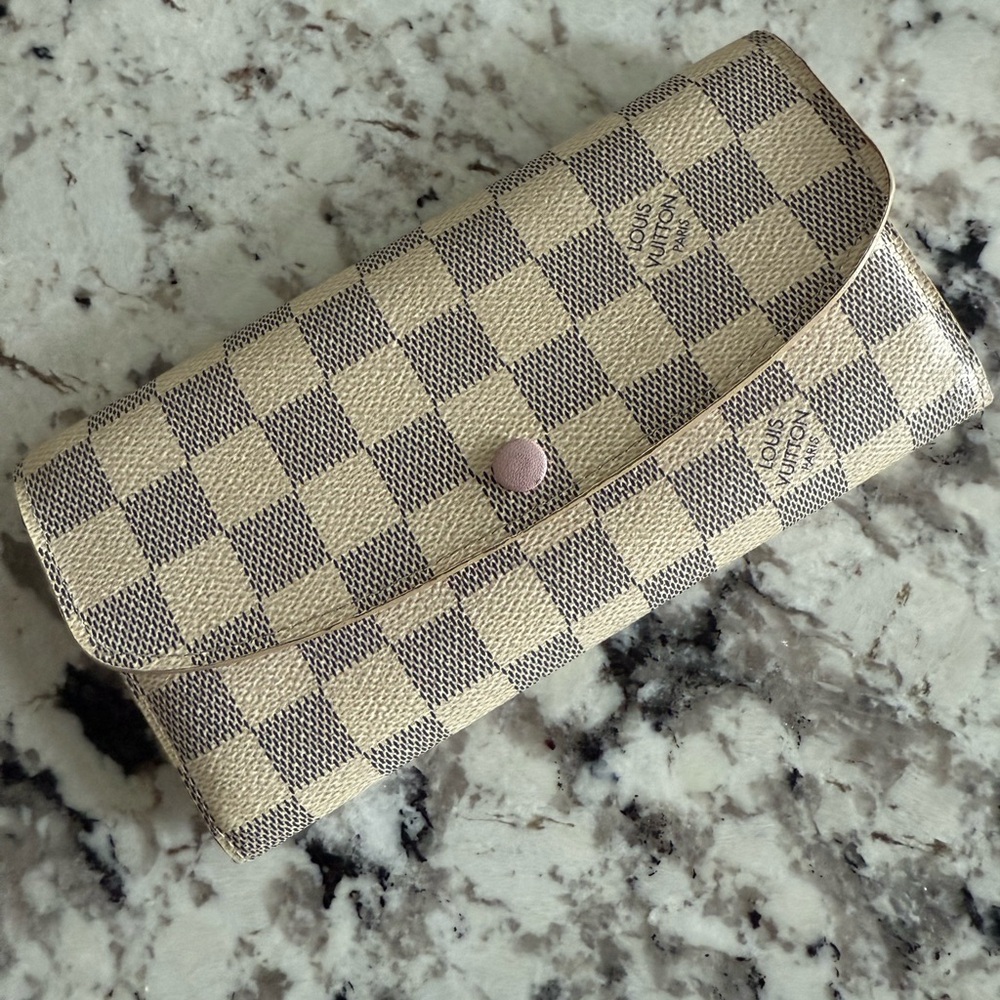 **Authentic** Louis Vuitton Damier Azur Canvas wallet with pink interior